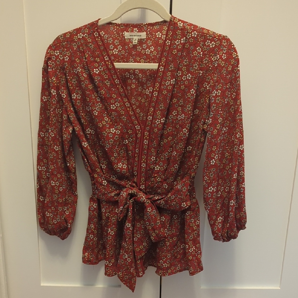 Max Studio Red Floral Blouse Size XL